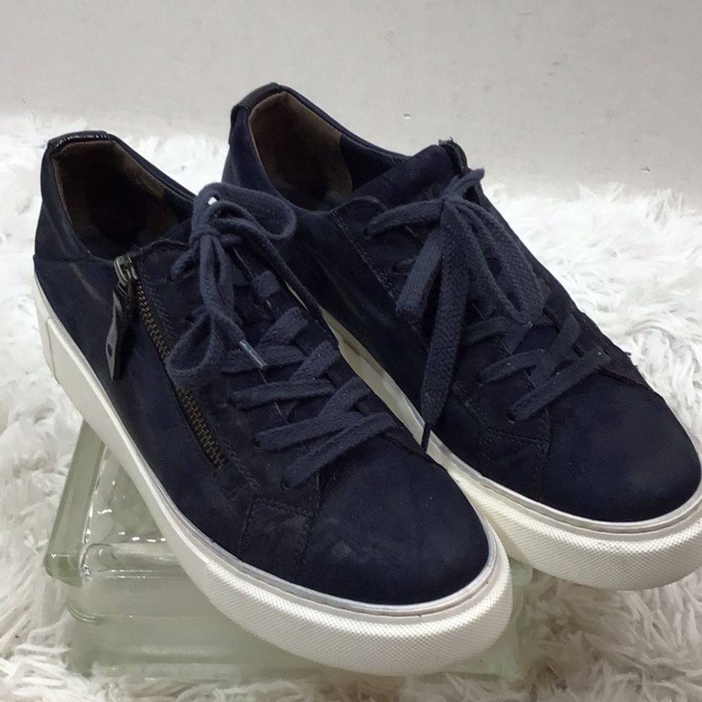 Paul Green navy blue suede platform side zip sneakers